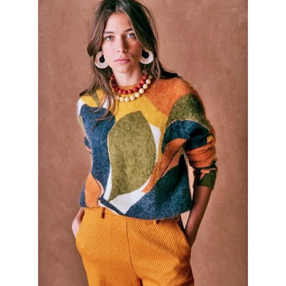 Sezane Sweaters - Like New Sezane Nahla Retro Leaf Mohair Wool Sweater Synergy Print Medium